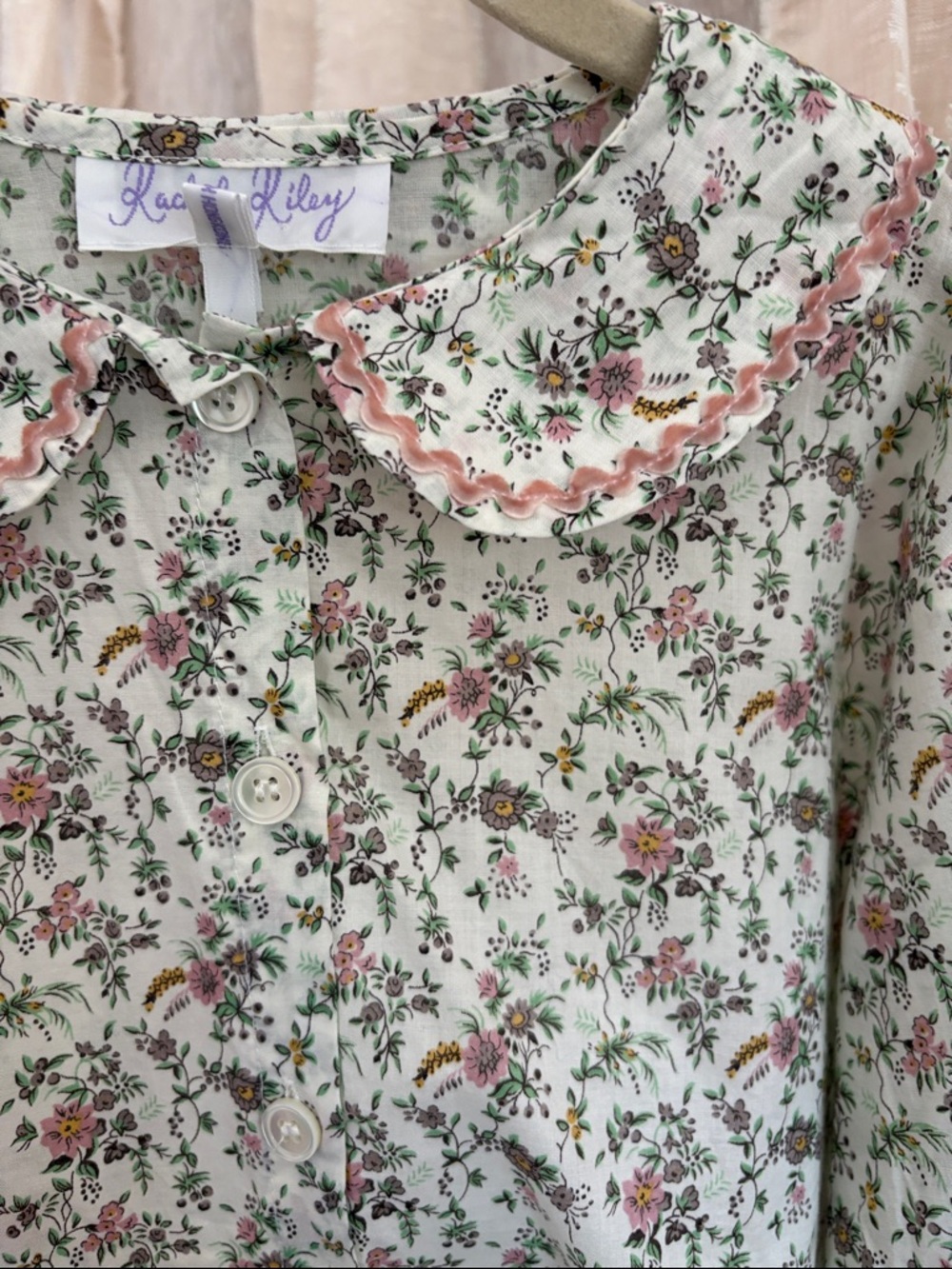 NWOT Rachel Riley Floral Peter Pan Collar Blouse Top natural fibers 100% cotton